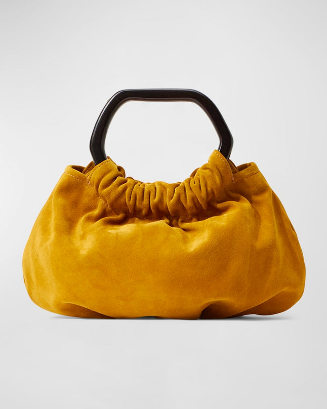 Camille Ruched Suede Top-Handle Bag